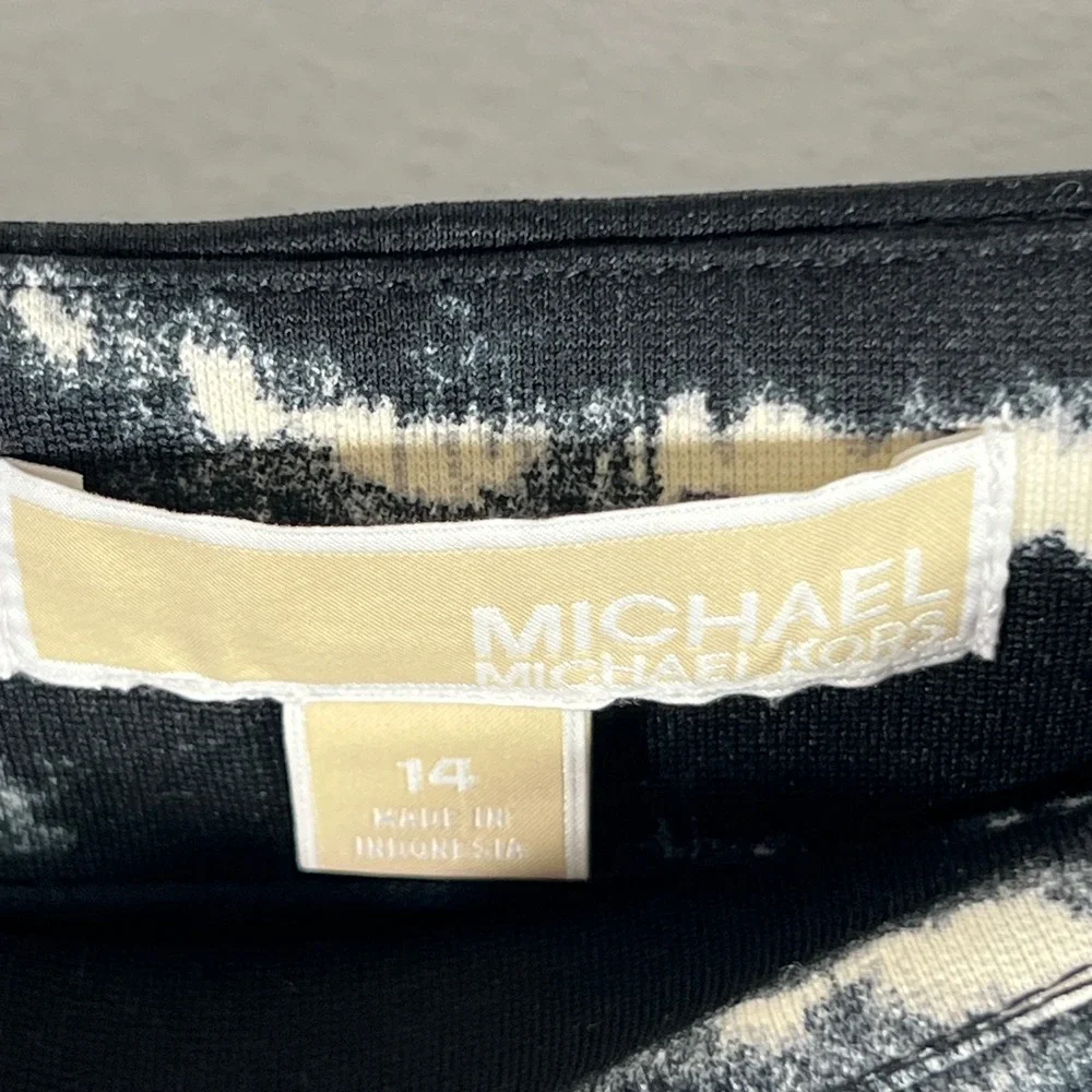 Michael Kors Zebra Print Pencil Skirt Black White Gold Zip Size 14